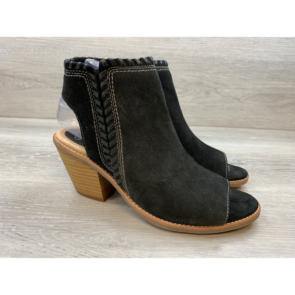 Sofft Black Suede Open Toe Slingback Booties Block Heel Women's 7 Comfort Shoes